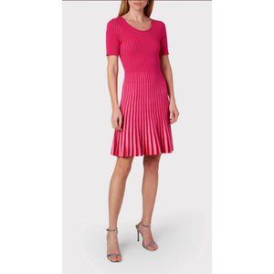Milly Inset Stripe Flare Godet Dress M Medium Color Shocking Pink